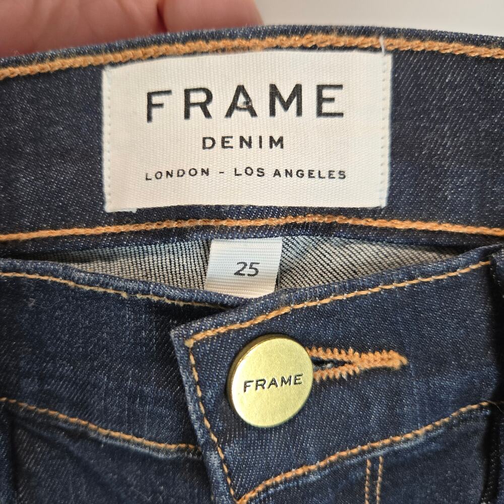 Frame Le Skinny de Jeane Denim Jeans Women's Edgeware‎ Dark Wash Raw Hem 25 - Picture 4 of 9